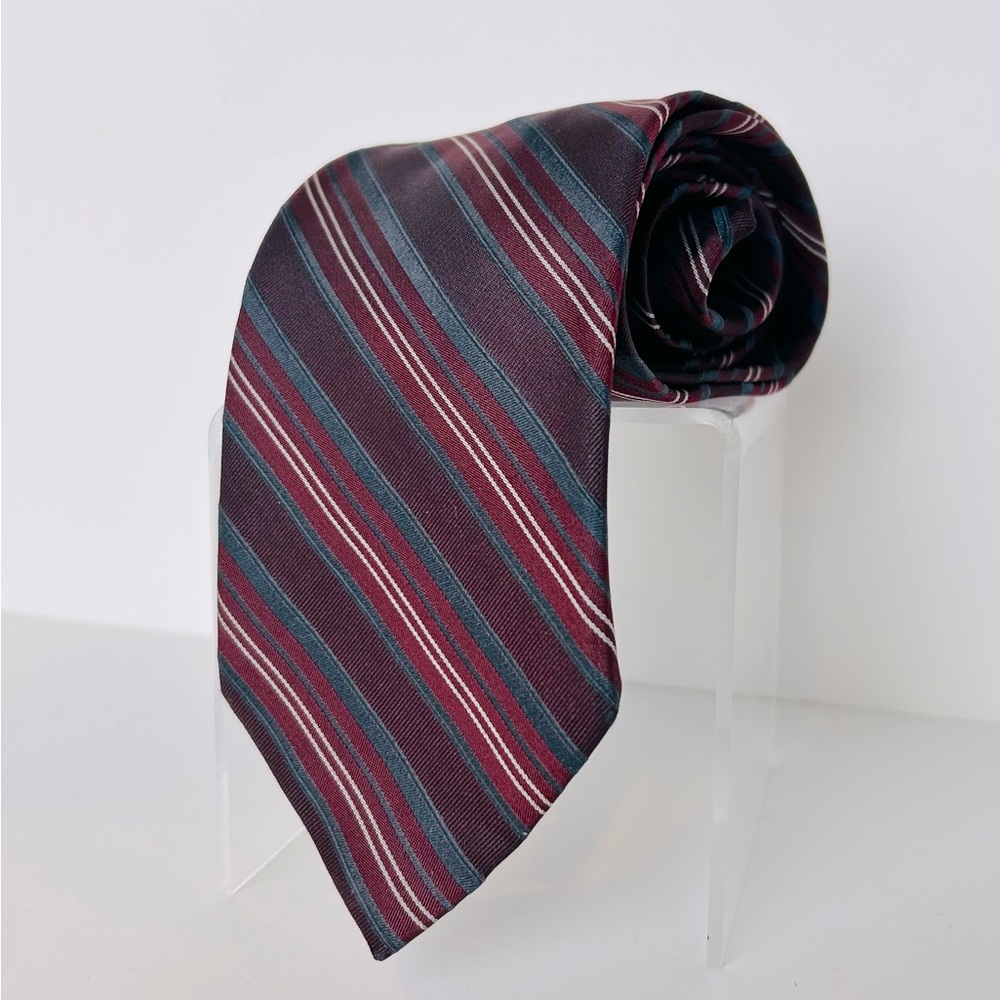 Calvin Klein Necktie Men's Burgundy Striped Print Tie 100% Silk Long 62"